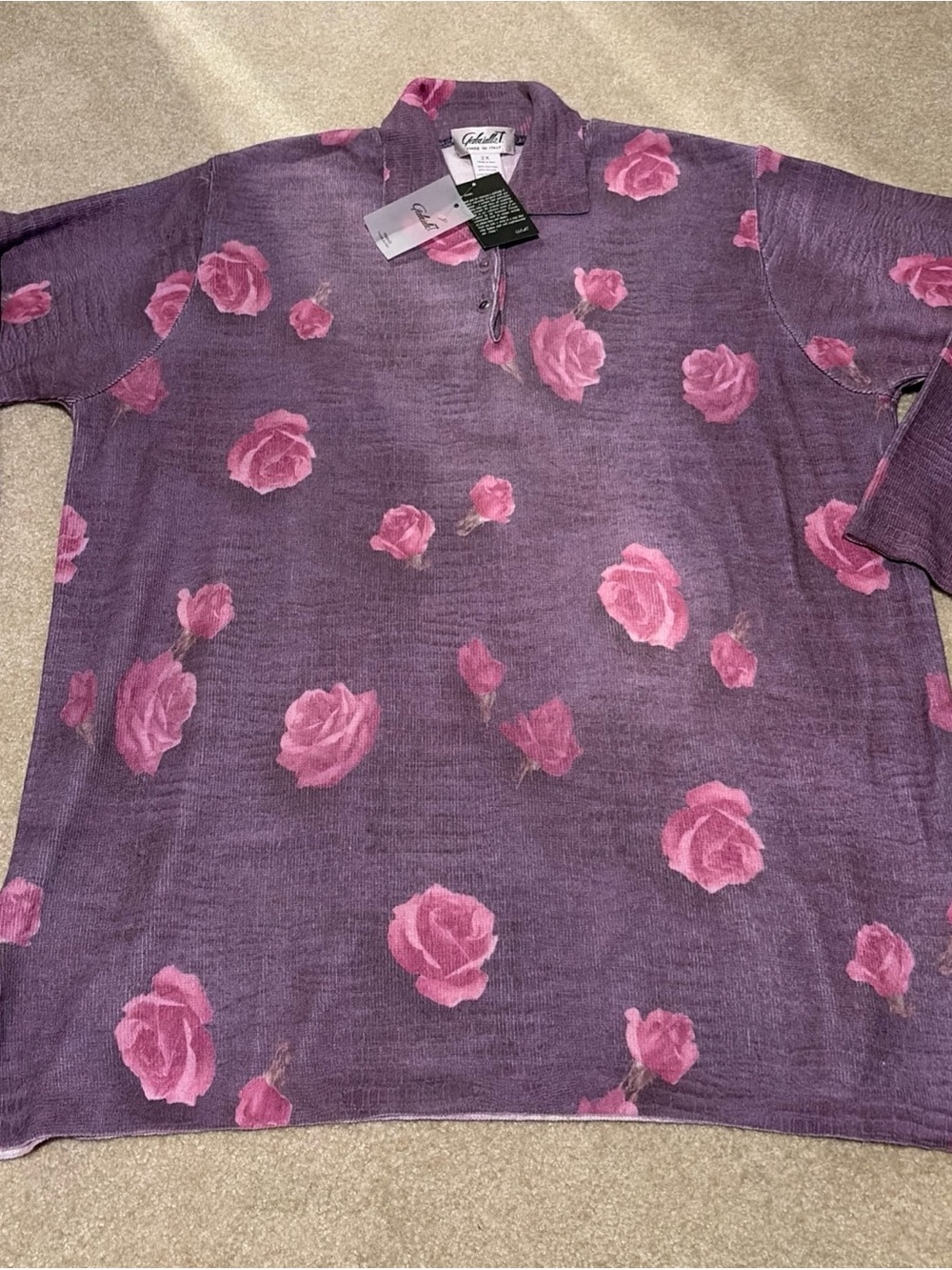 Gabriella T  plus size 2X  Purple Rose Print pull over light weight sweater